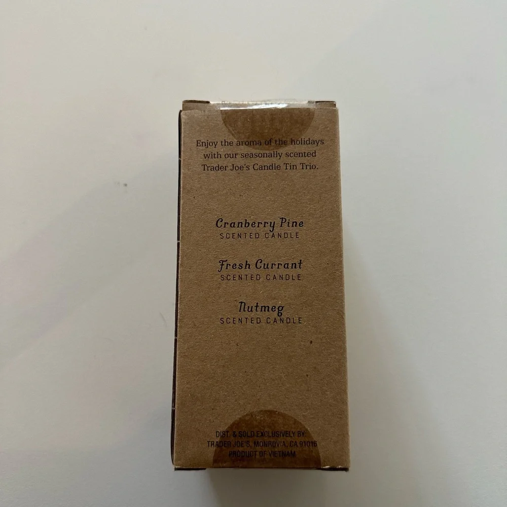 [NEW/SEALED] Trader Joe’s CANDLE TIN TRIO [Cranberry Pine/Fresh Currant/Nutmeg]